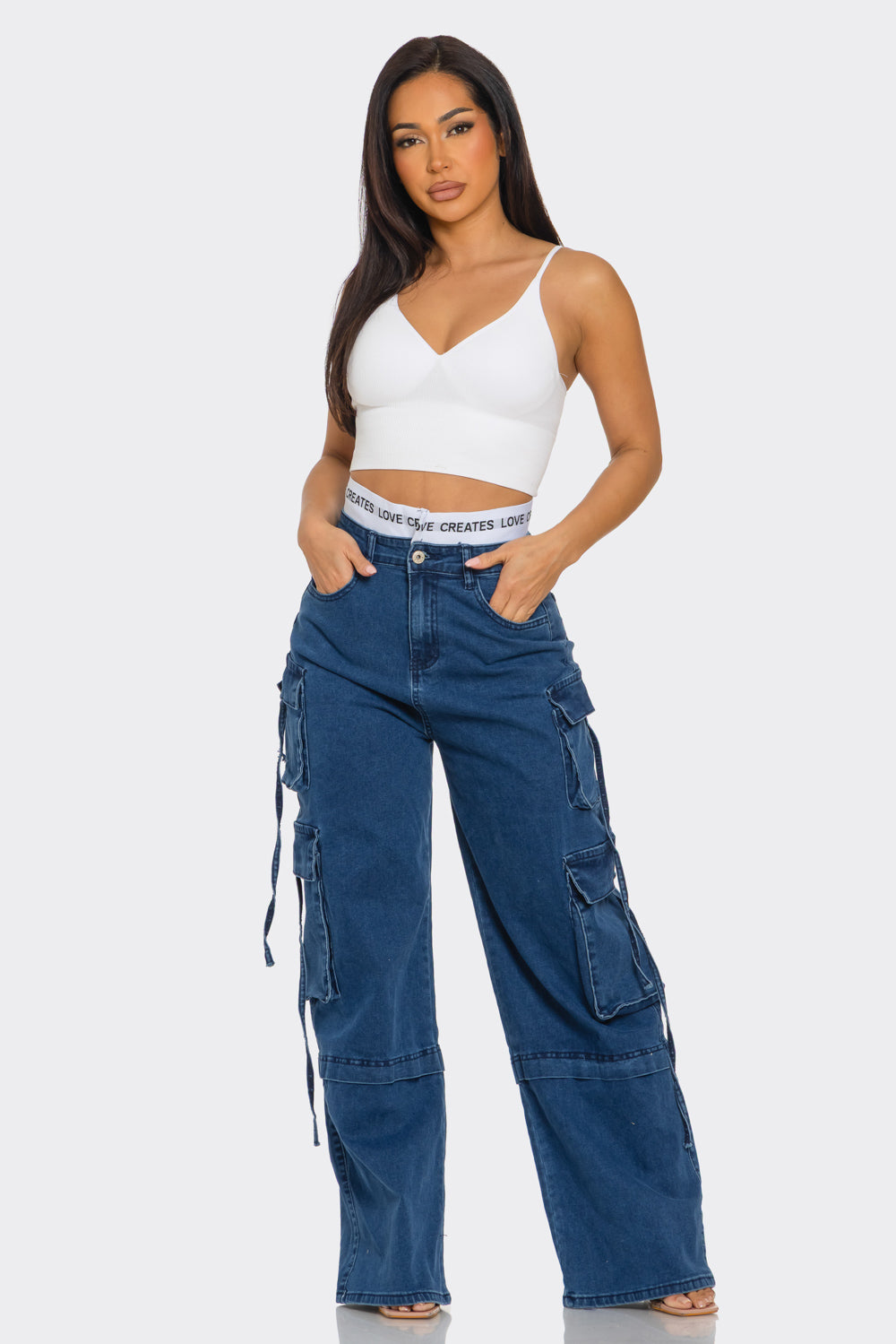DARK WASH CARGO PANTS