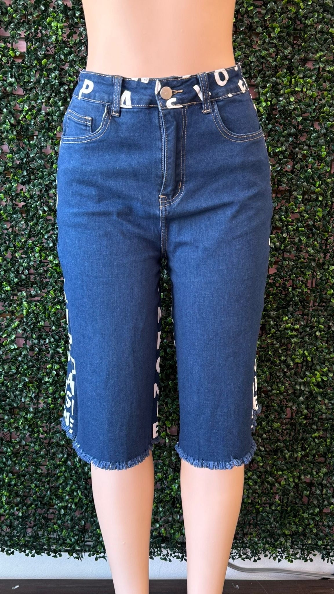 PRINTED DENIM BERMUDA SHORTS