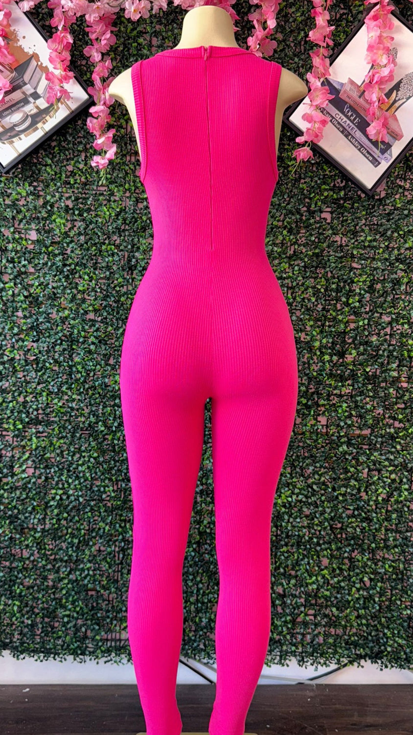 RIBBED SLEEVELESS JUMPSUIT