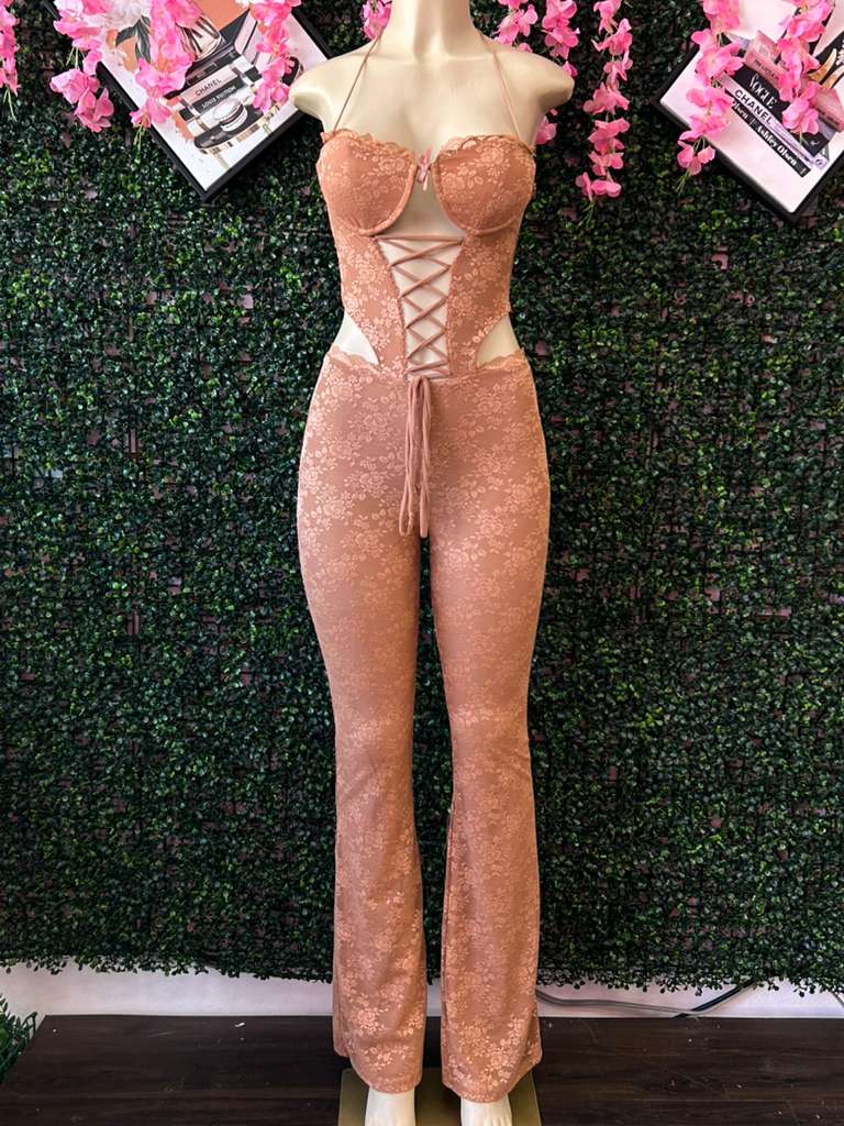 Lace-Up Floral Jumpsuit
