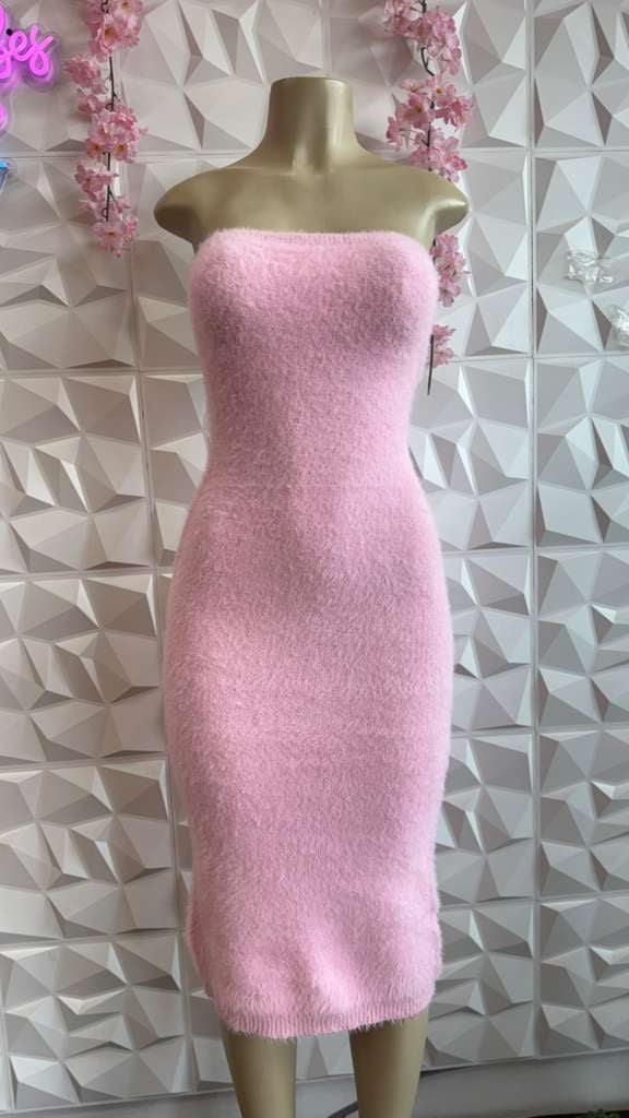 Pink Fuzzy Knit Tube Dress