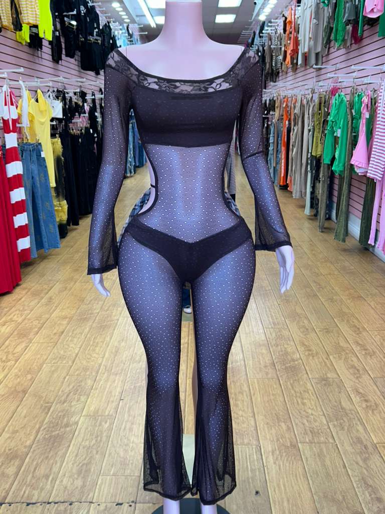 Long-Sleeve Sheer Flared Bodysuit