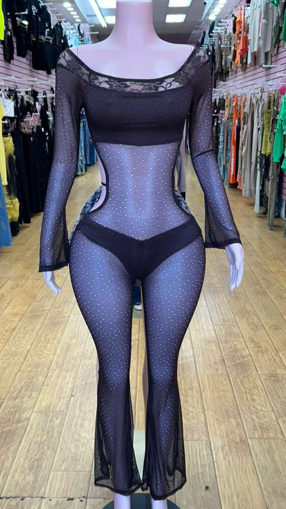 Long-Sleeve Sheer Flared Bodysuit