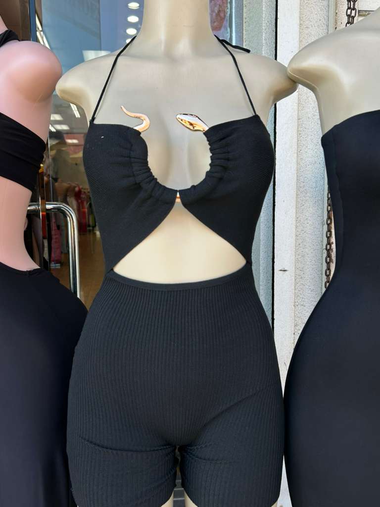 Sleek Black Knit Romper