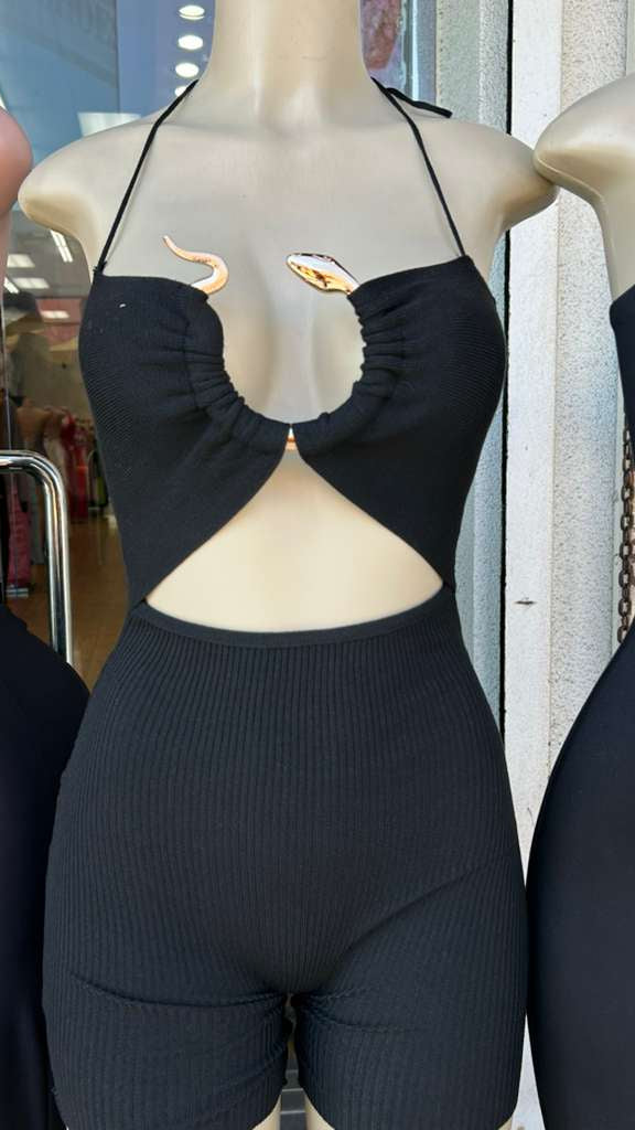 Sleek Black Knit Romper