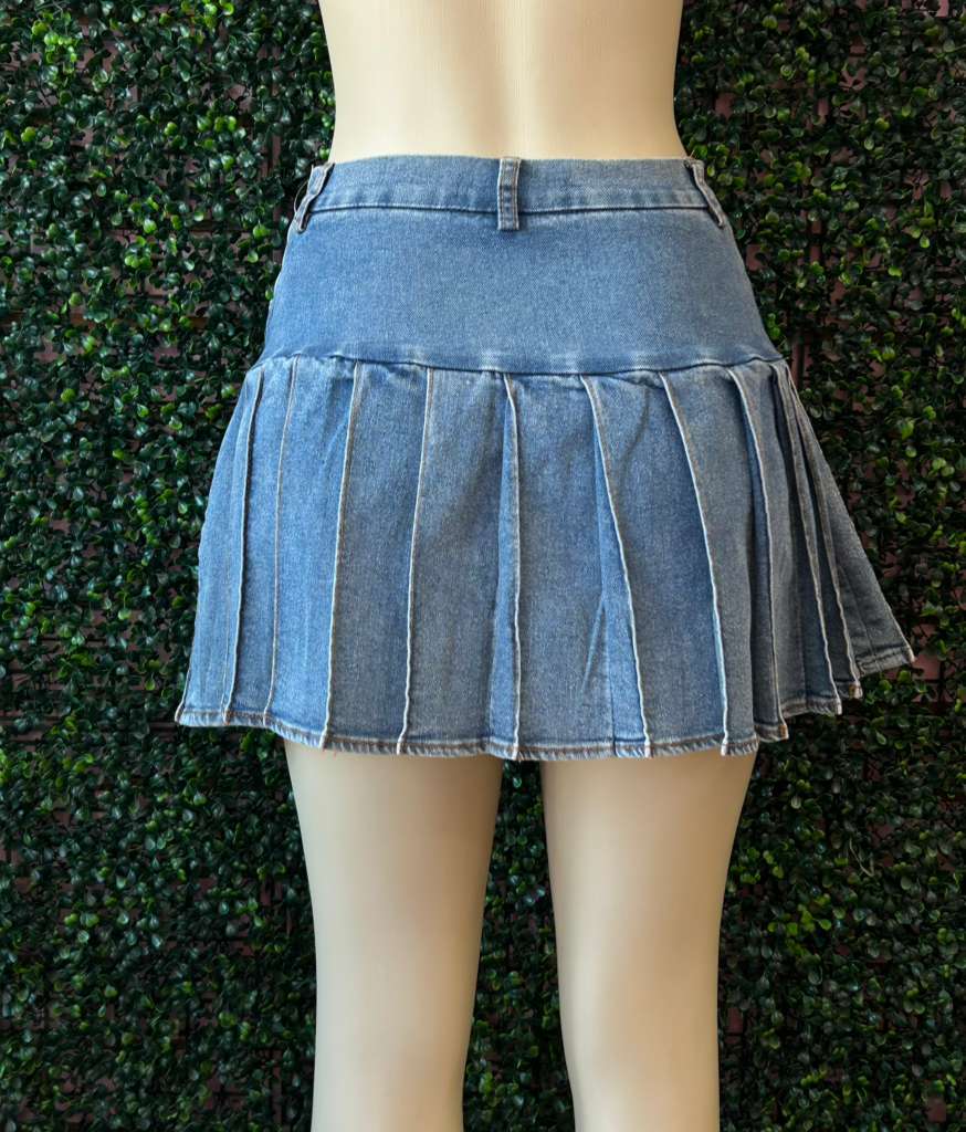 Lace-Up Denim Pleated Mini