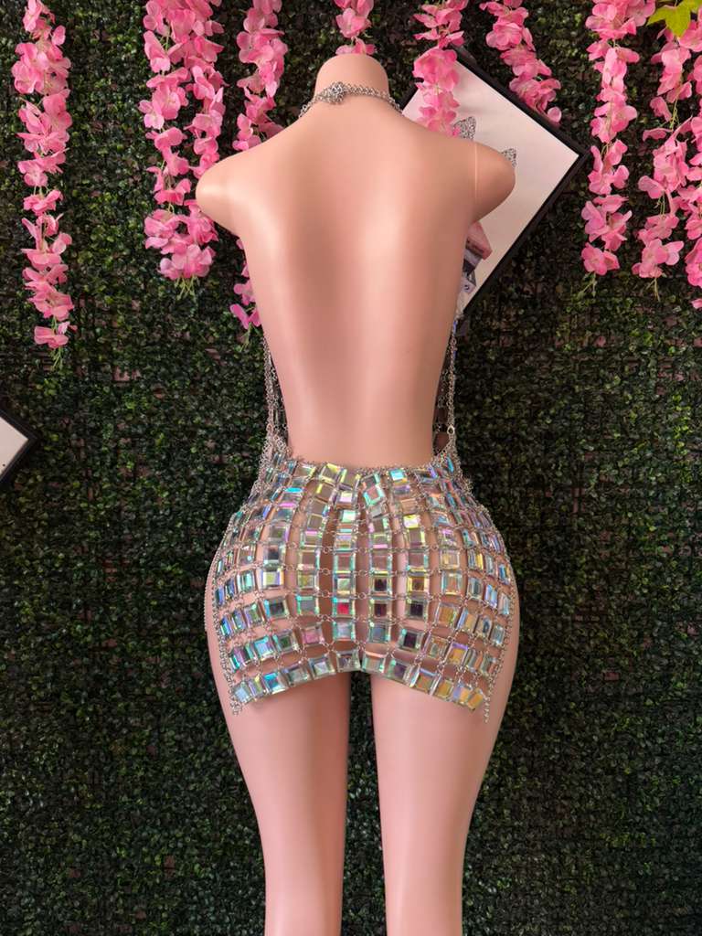 Iridescent Crystal Body Cage Dress