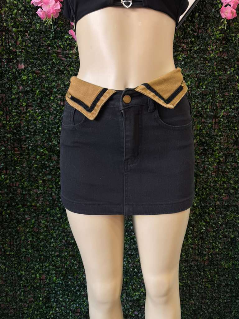 Black Denim Mini with Fold-Over