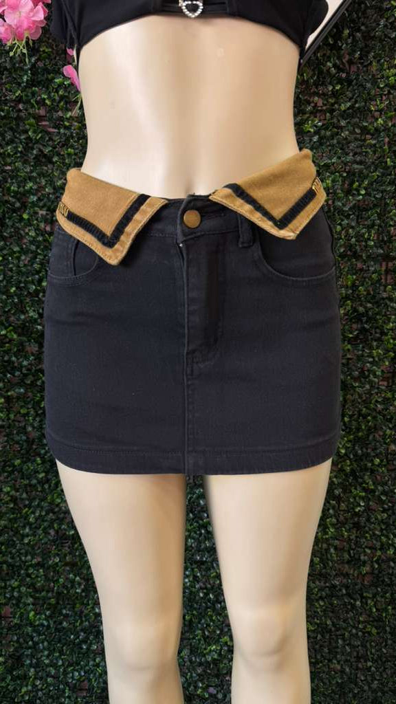 Black Denim Mini with Fold-Over