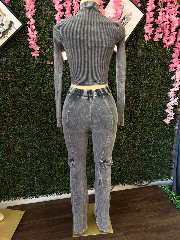 Acid Wash Ribbed Zip-Front Set