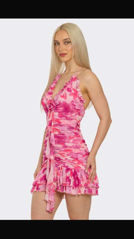 Floral Ruffle Halter Mini Dress