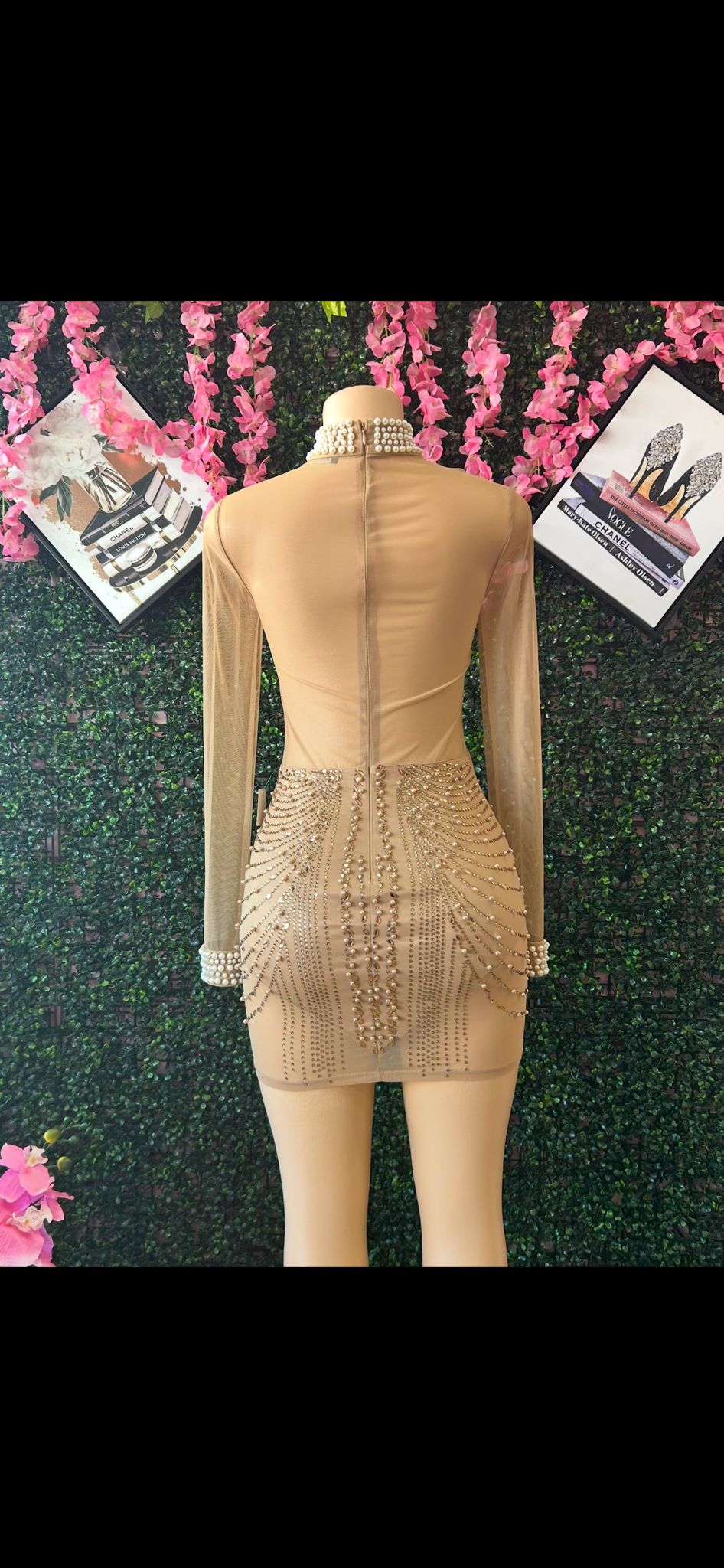 Pearl Collar Draped Beaded Mini