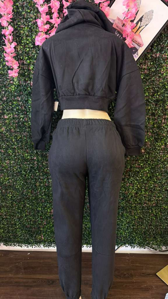 The Essential Black Crop Sweat Set