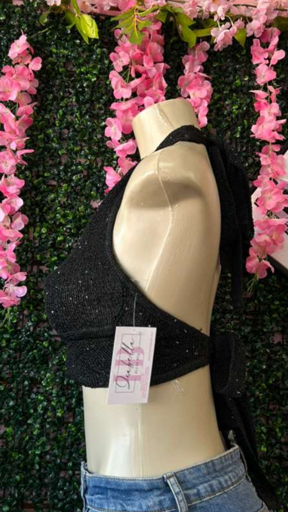 Midnight Shimmer Knit Halter Crop