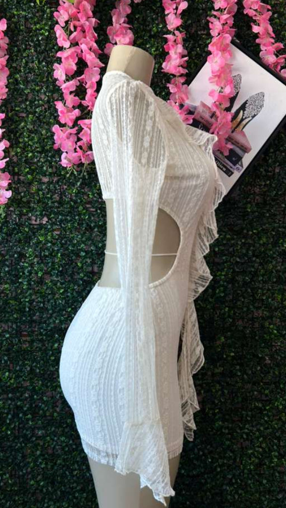Angelic White Lace Ruffle Mini Dress