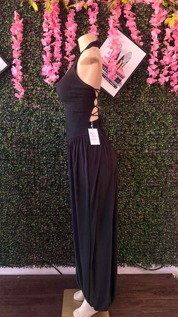 "Midnight Muse" Draped Halter Jumpsuit