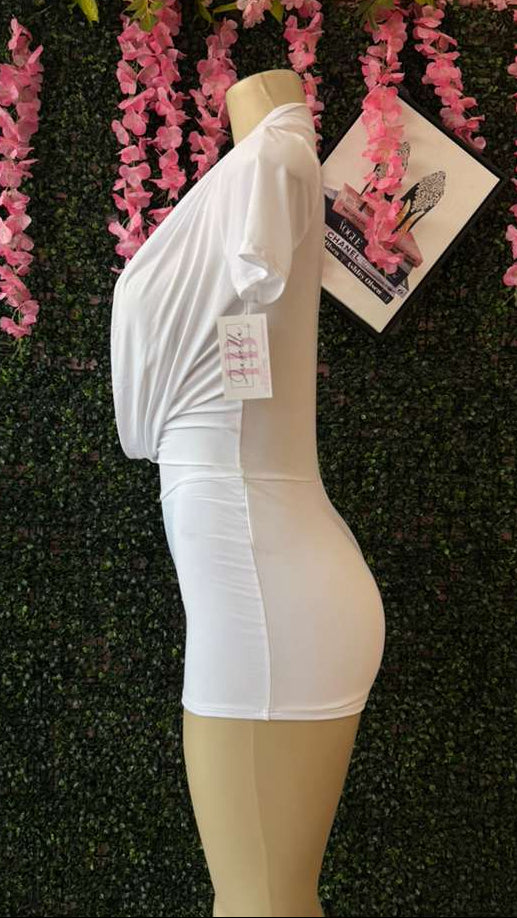 Angelic Plunge Short-Sleeve Romper