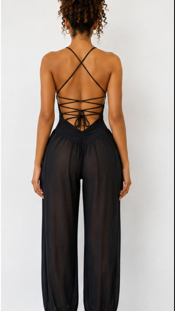 Bohemian Wide-Leg Cinch-Ankle Jumpsuit