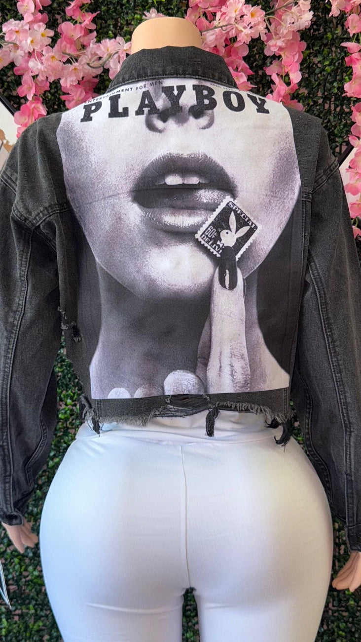 SEXY PLAY BOY CROP DENIM JACKET