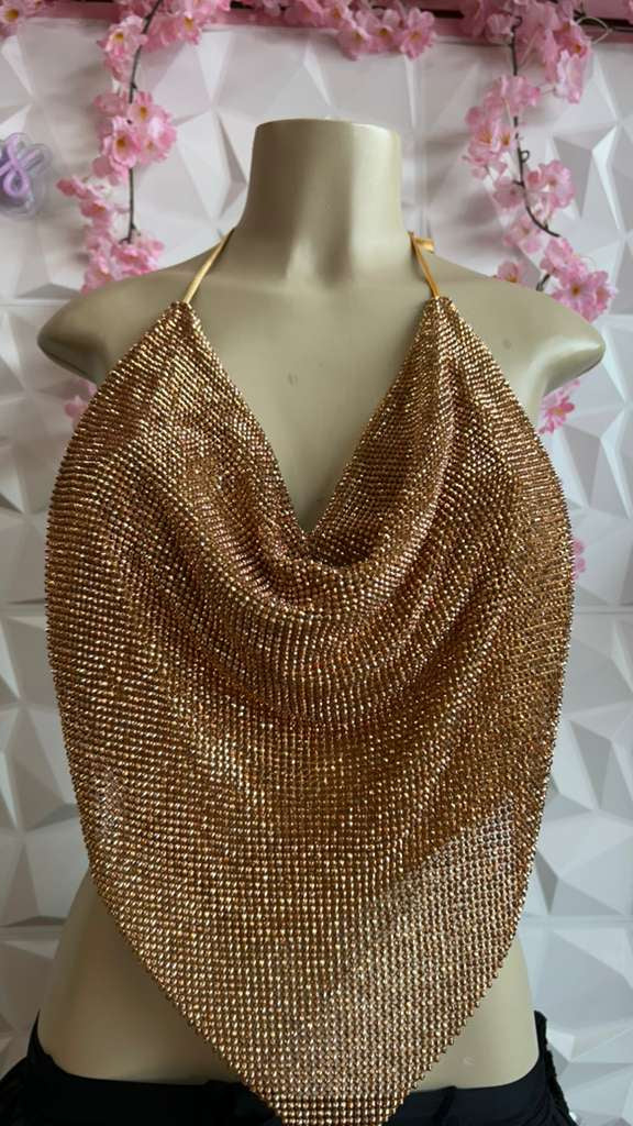 RHINESTONE HALTER HANDKERCHIEF TOP