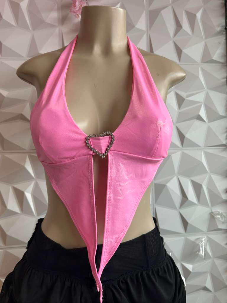 HALTER CROP TOP WITH RHINESTONE HEARTS