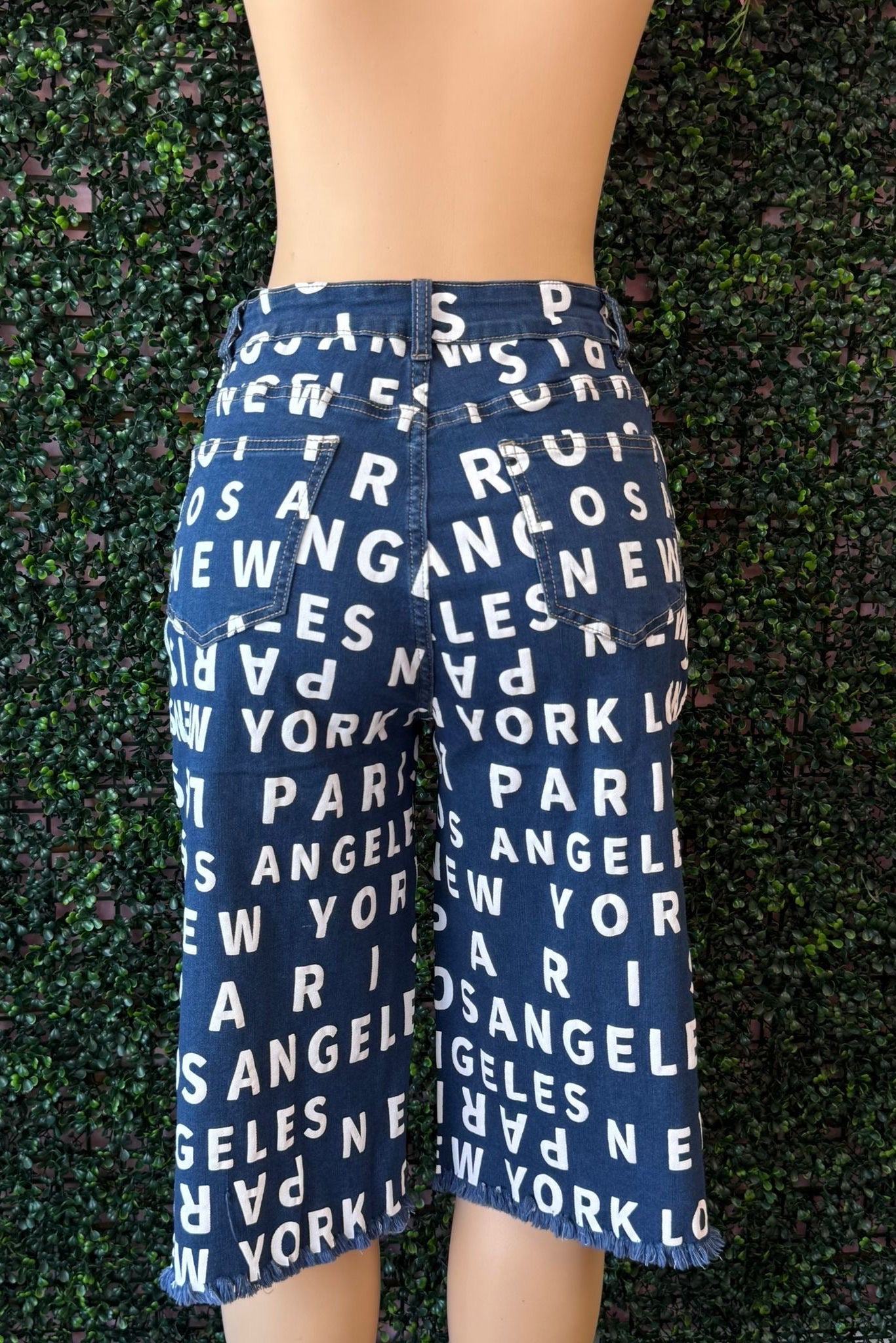 PRINTED DENIM BERMUDA SHORTS