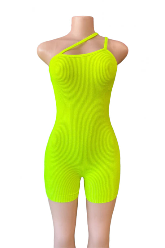NEON RIBBED ONE SHOULDER ROMPER