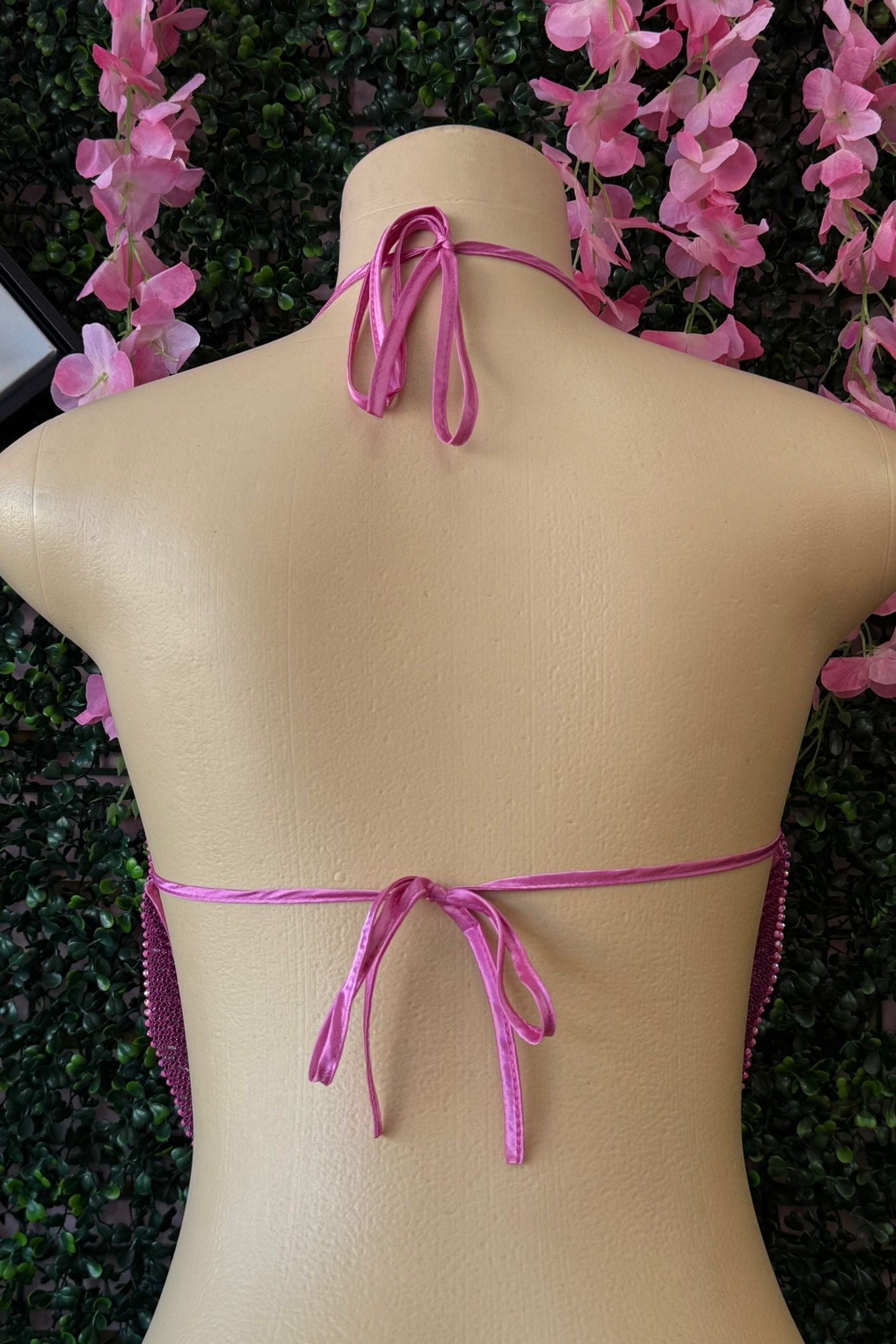 PINK RHINESTONE HALTER HANDKERCHIEF TOP