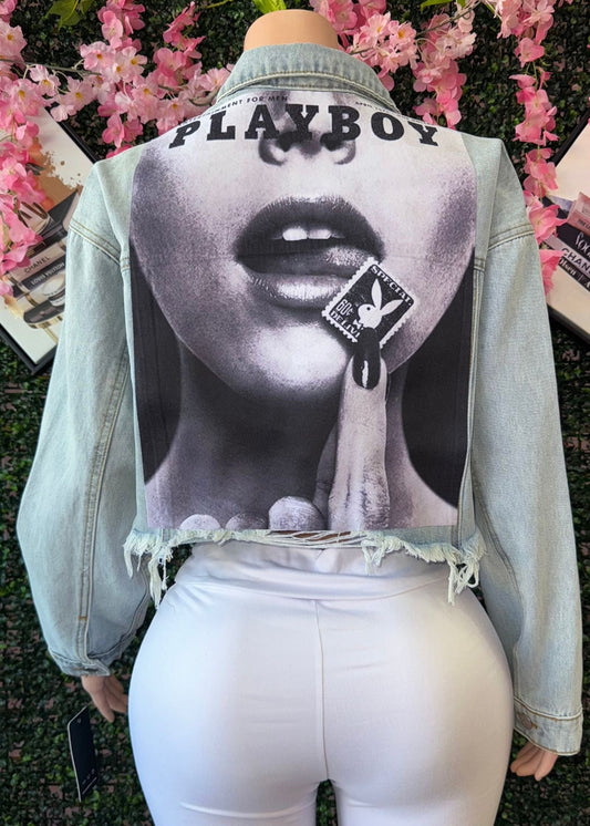 SEXY PLAY BOY CROP DENIM JACKET
