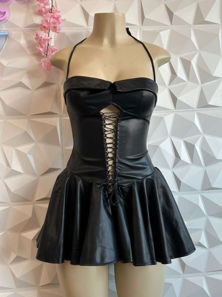 Lace-Up Faux Leather Mini Dress