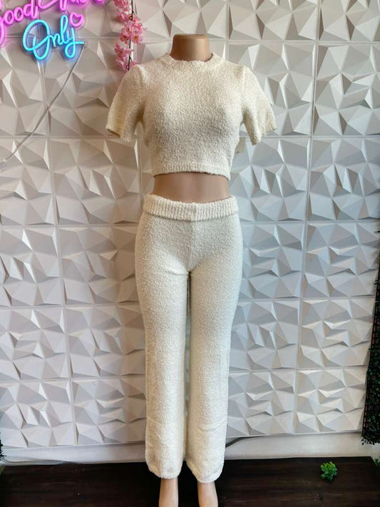 Plush White Two-Piece Outfit
