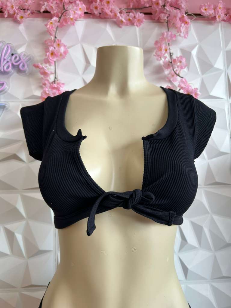 Ribbed Tie-Front Crop