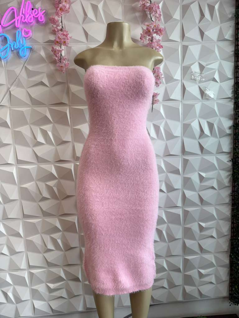 Pink Fuzzy Knit Tube Dress