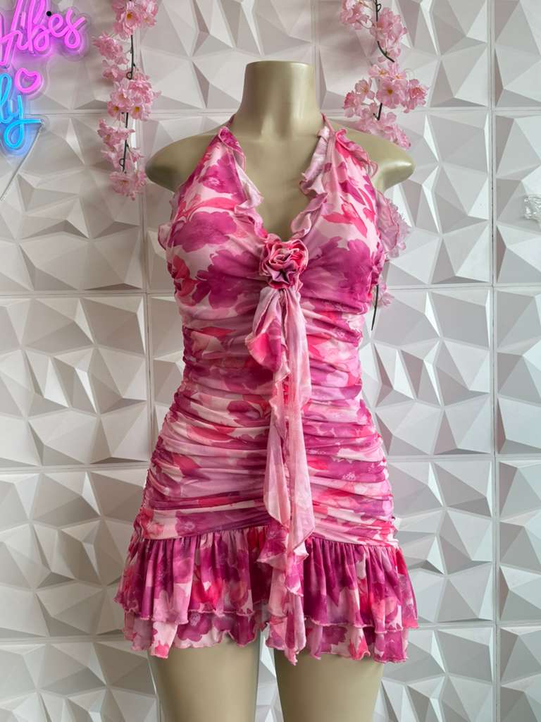 Floral Ruffle Halter Mini Dress