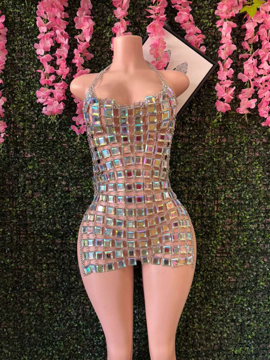 Iridescent Crystal Body Cage Dress