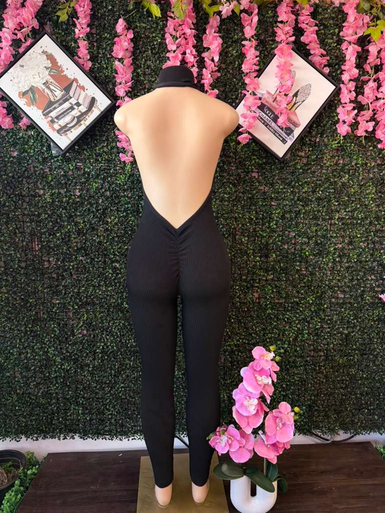 Backless Ribbed Knit Catsuit