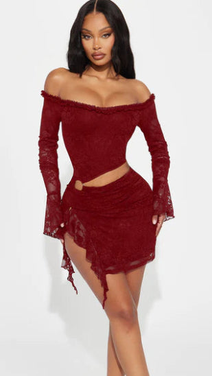 Cherry Red Romantic Goth Bell-Sleeve Dress