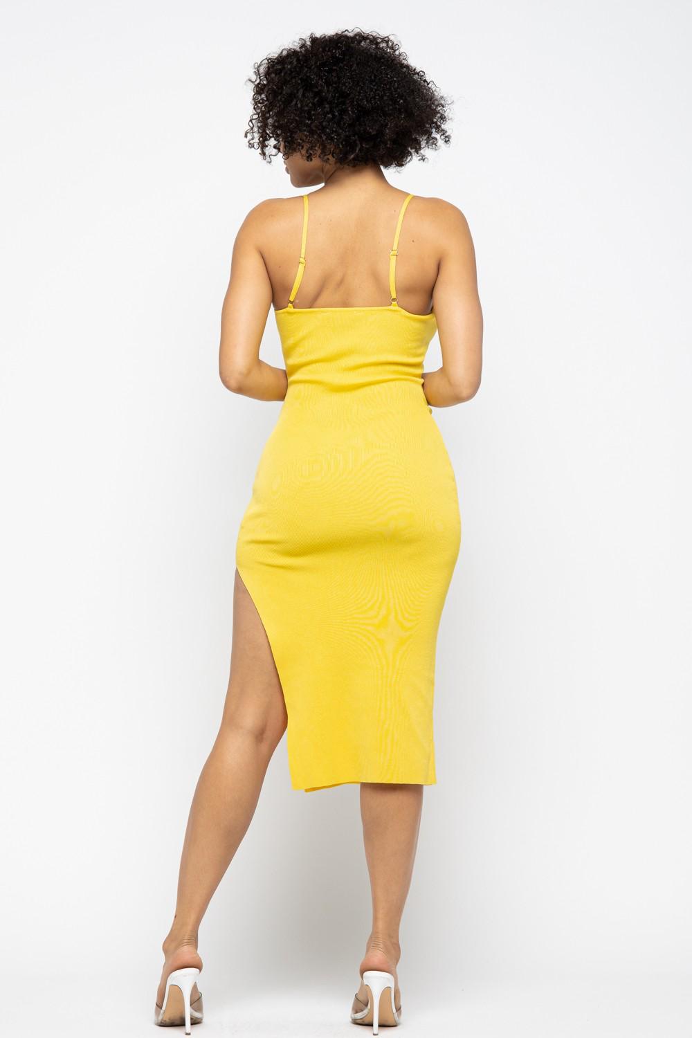 YELLOW SPAGHETTI STRAP MIDI DRESS