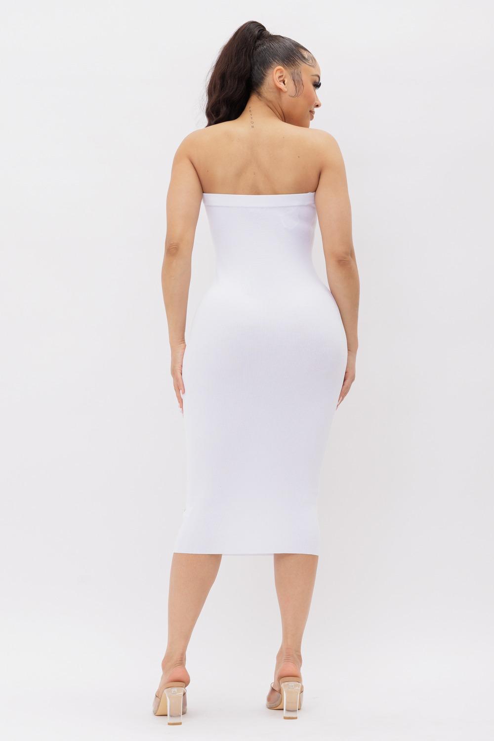 WHITE TUBE KNIT MIDI DRESS