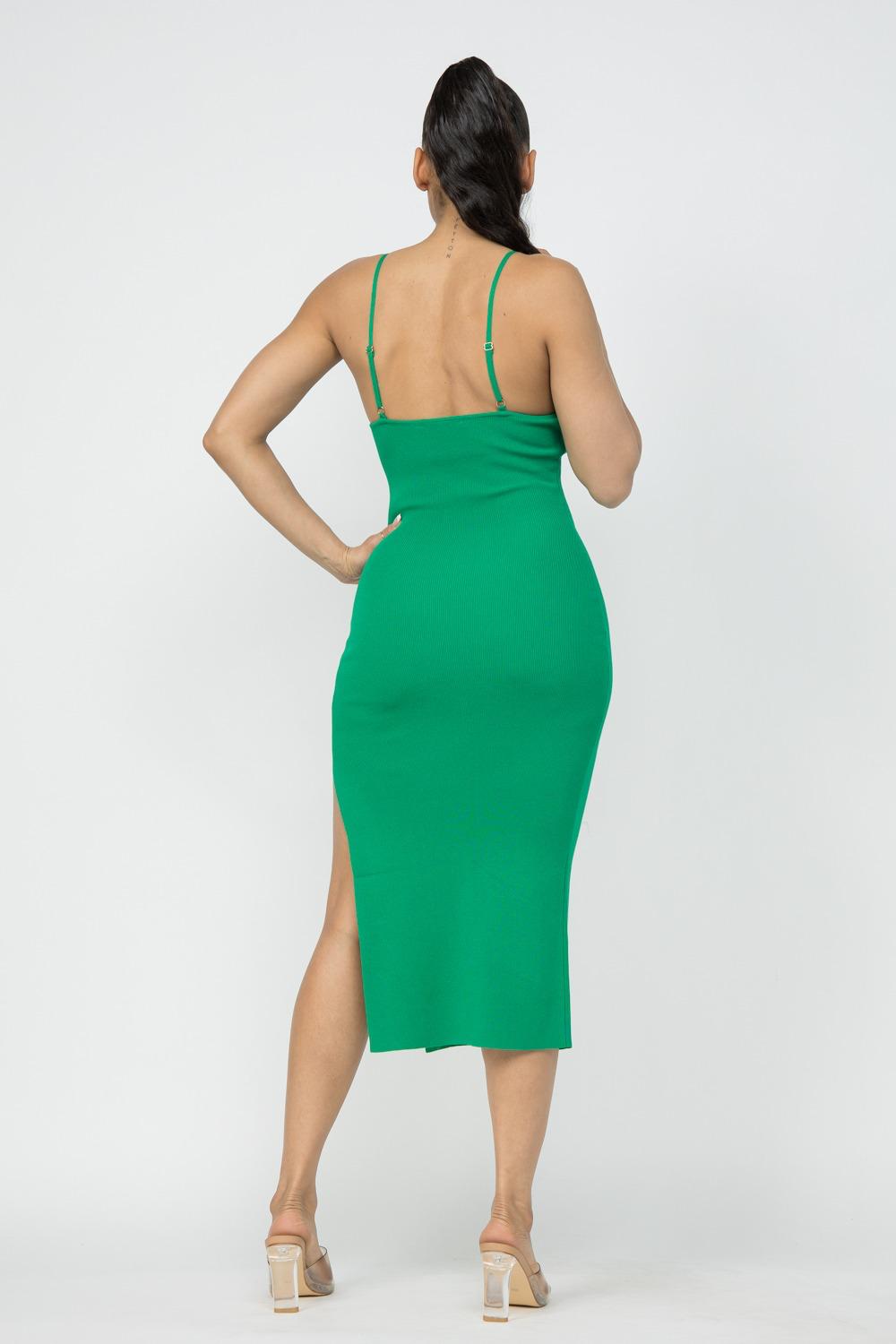 GREEN SPAGHETTI STRAP MIDI DRESS