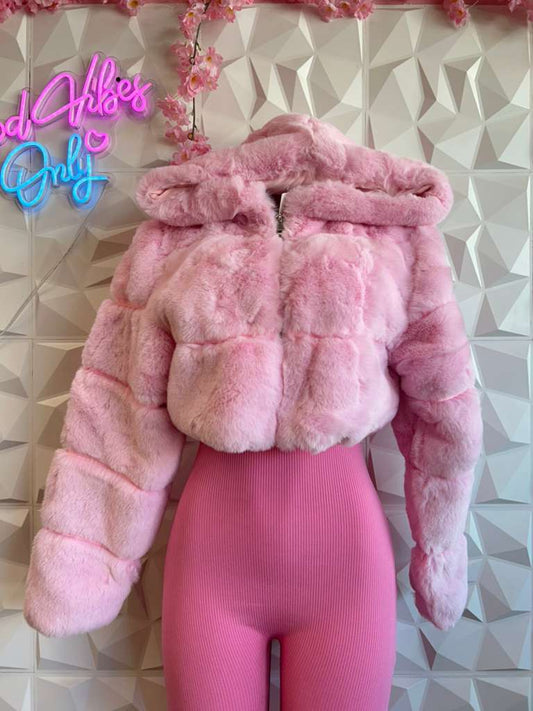 Faux Fur Crop Hoodie
