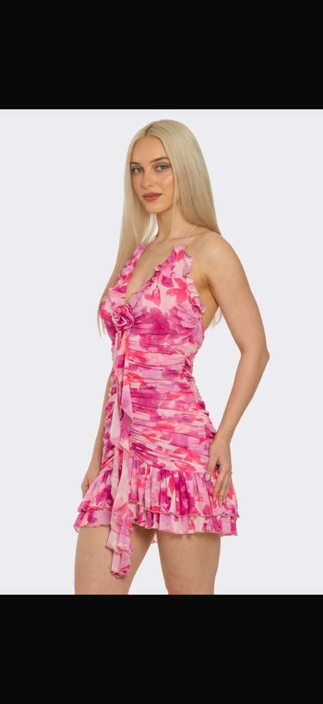 Floral Ruffle Halter Mini Dress