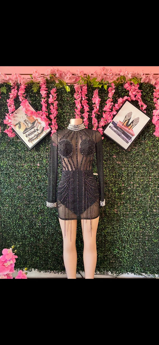 Pearl Collar Draped Beaded Mini