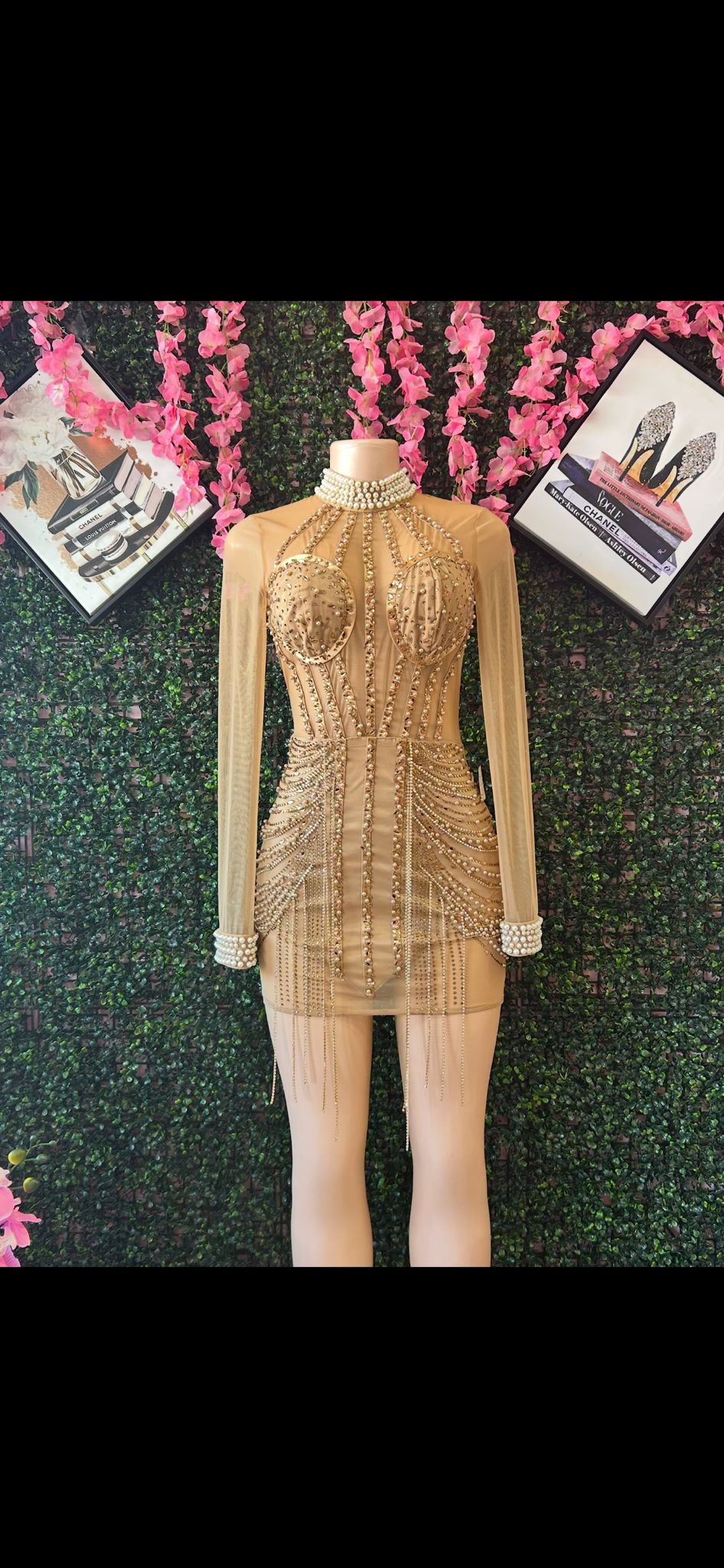 Pearl Collar Draped Beaded Mini