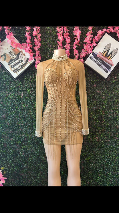 Pearl Collar Draped Beaded Mini