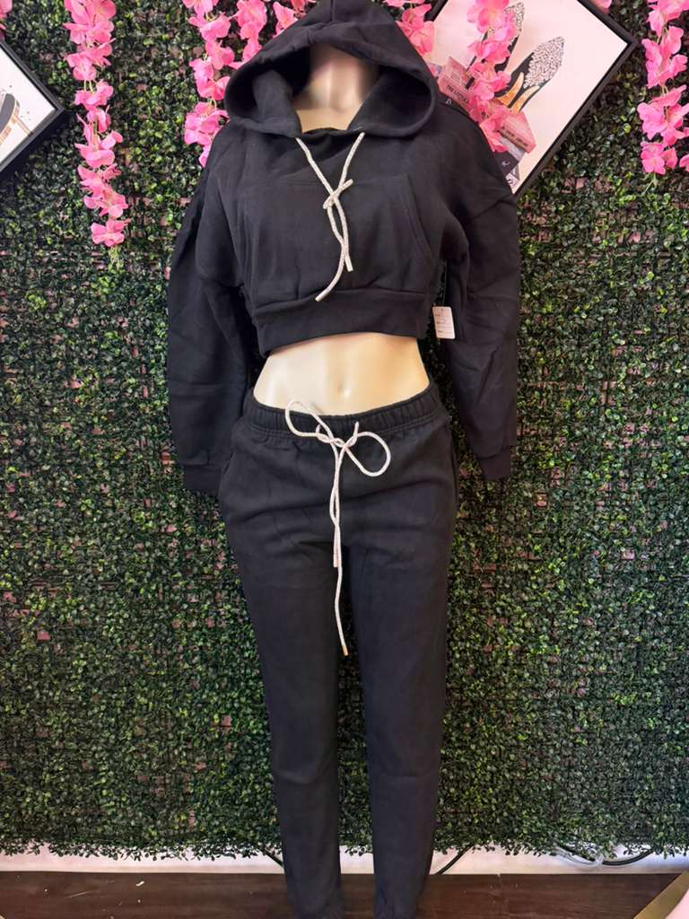 The Essential Black Crop Sweat Set
