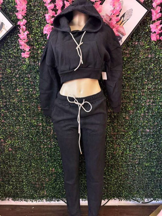 The Essential Black Crop Sweat Set