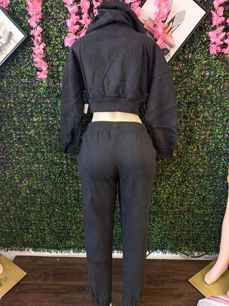 The Essential Black Crop Sweat Set