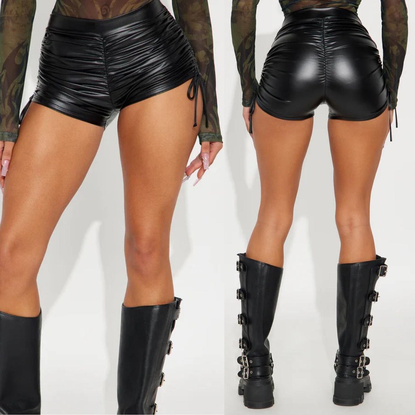 Leather Ruched Shorts