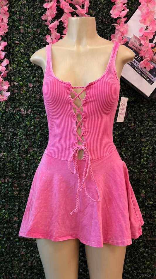 Electric Pink Mineral-Wash Dress